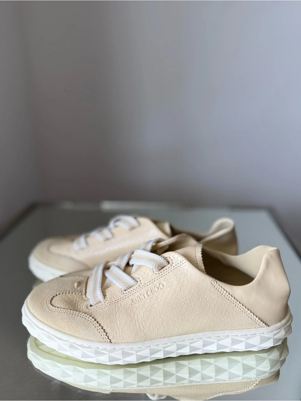 New JIMMY CHOO Diamond Light Flex Leather Low-Top Trainers $625 38.5